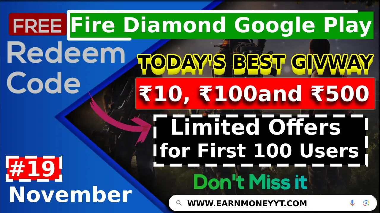 Free Fire Diamond Google Play Redeem Code Today